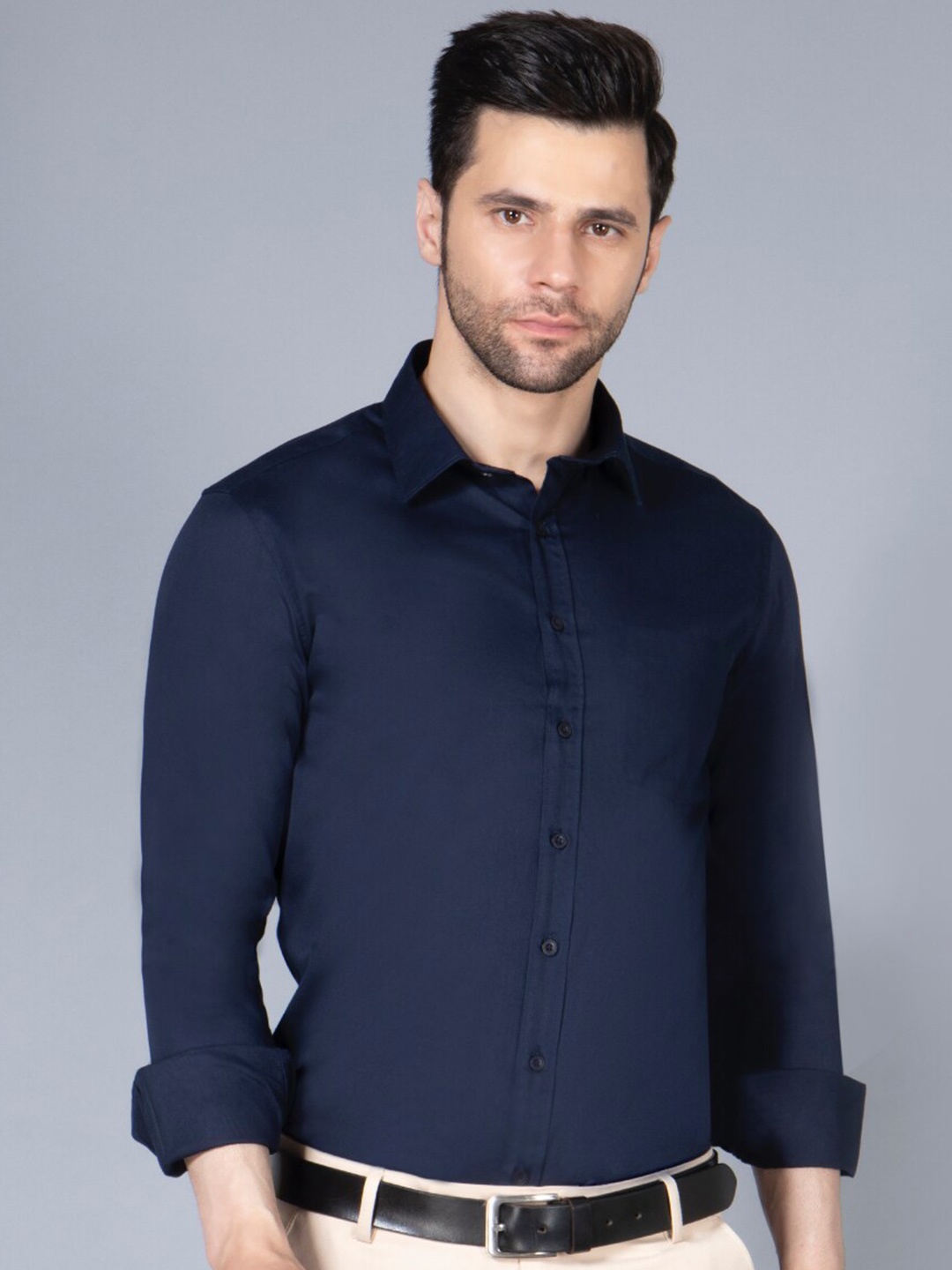 

ENTELLUS Classic Slim Fit Cotton Formal Shirt, Blue
