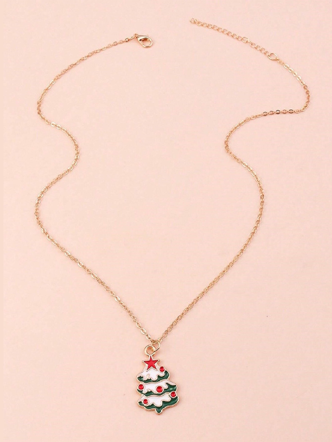 

EL REGALO Enamelled Christmas Tree Pendant With Chain, Gold