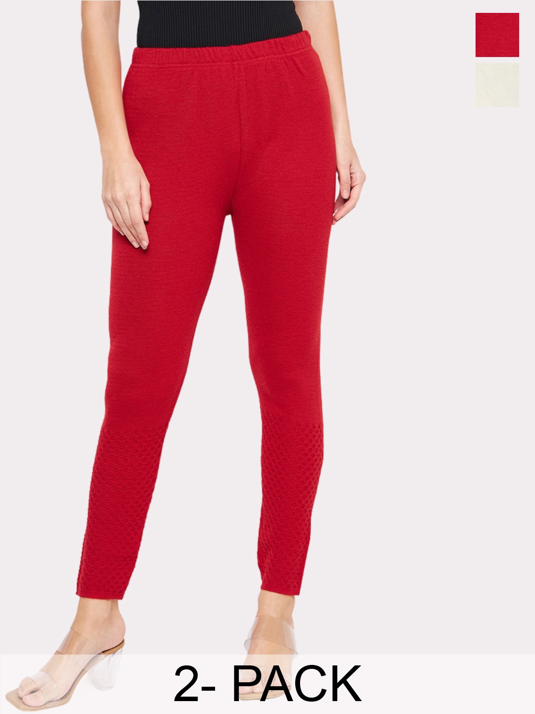 

Castle Lifestyle Pack Of 2 Woollen Ankle Length Leggings, Red