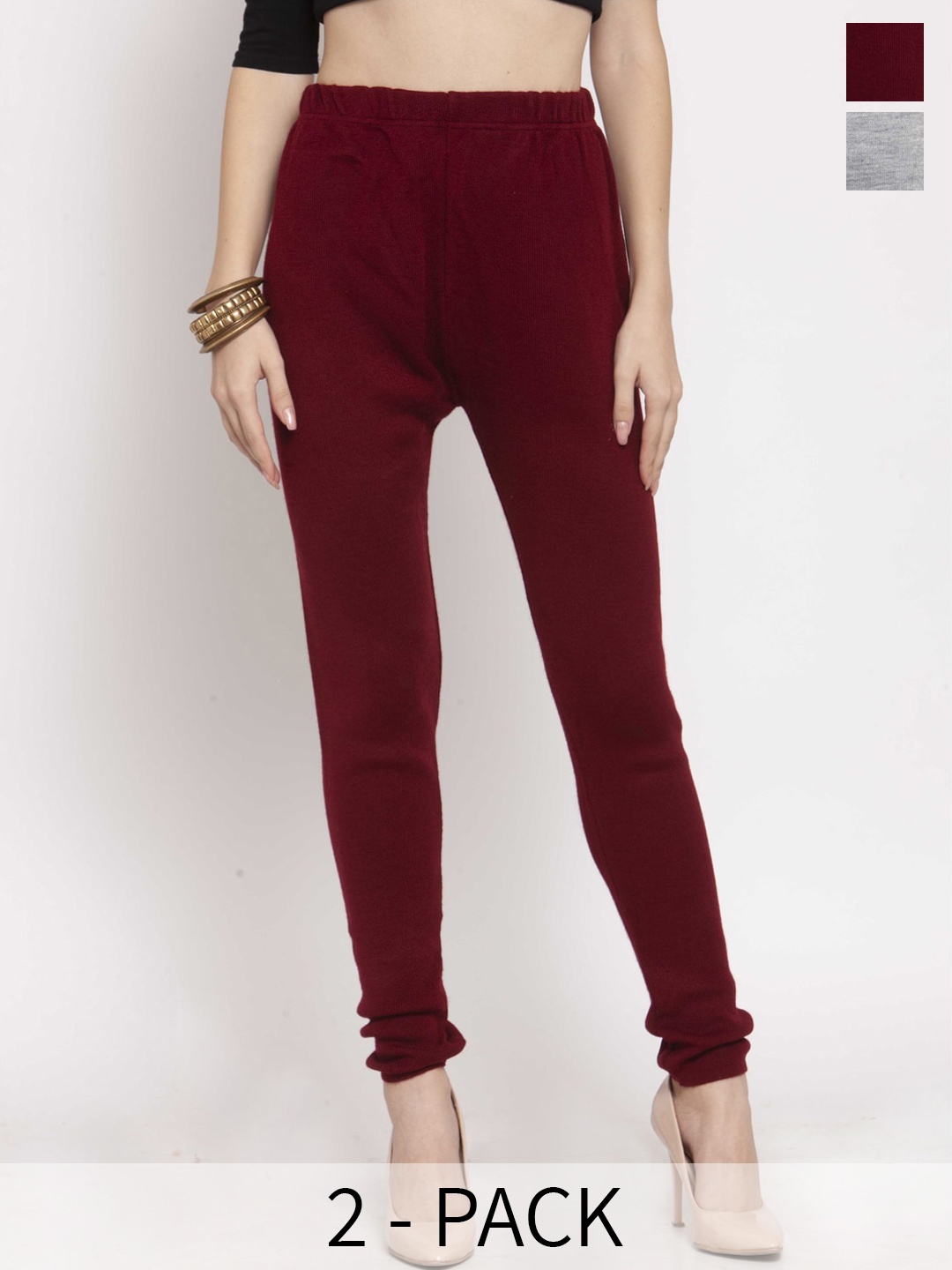 

Castle Lifestyle Pack Of 2 Woollen Ankle Length Leggings, Maroon