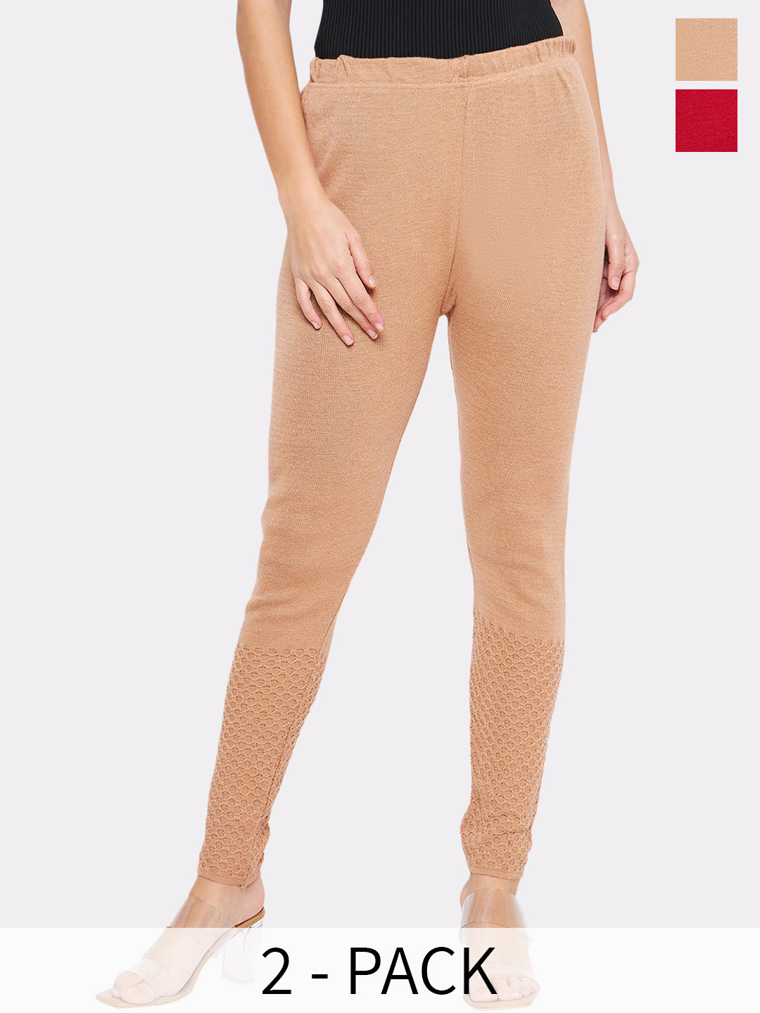 

Castle Lifestyle Pack Of 2 Woollen Ankle Length Leggings, Red