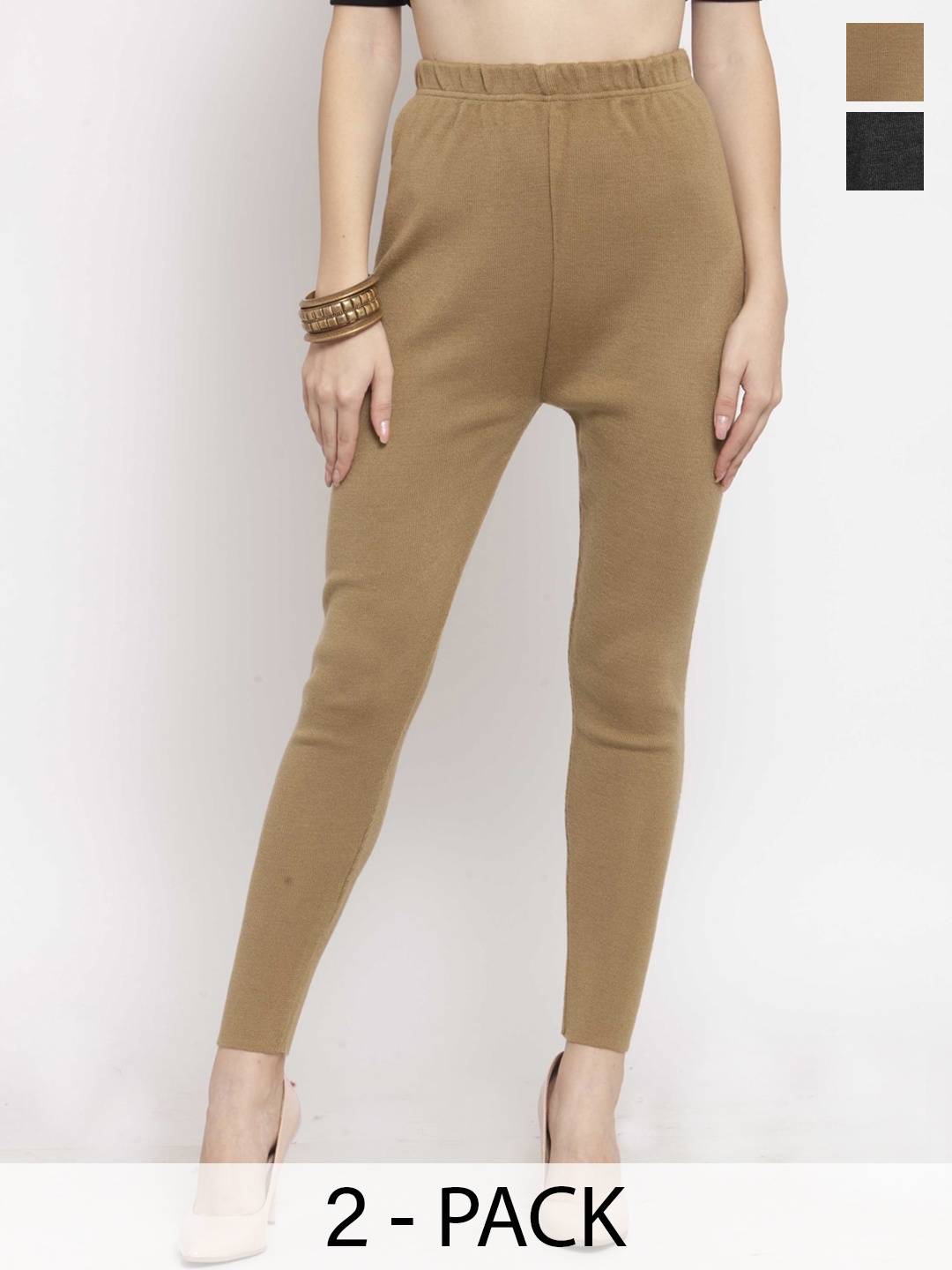 

Castle Lifestyle Pack Of 2 Woollen Ankle Length Leggings, Beige