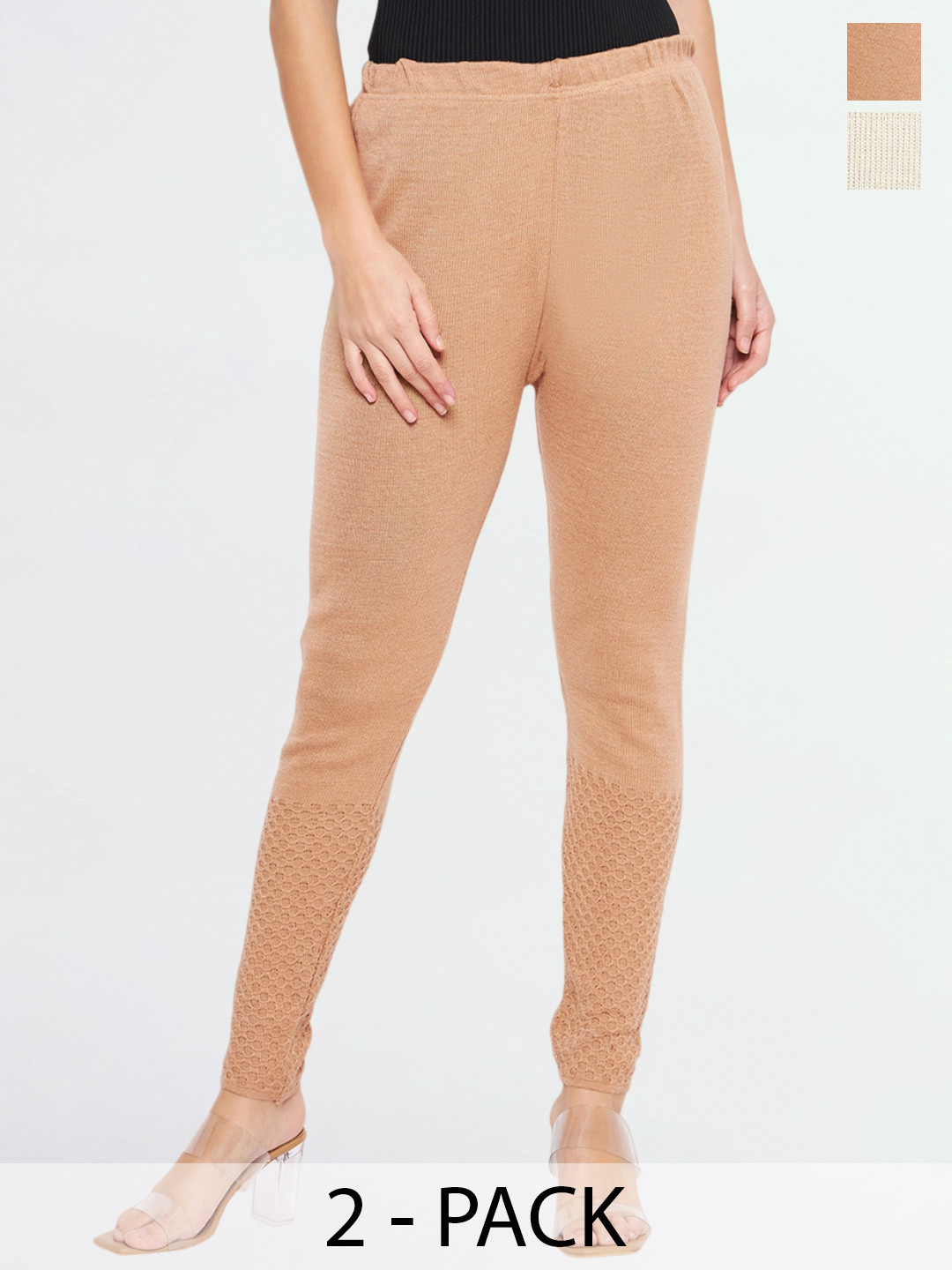 

Castle Lifestyle Pack Of 2 Woollen Ankle Length Leggings, Beige