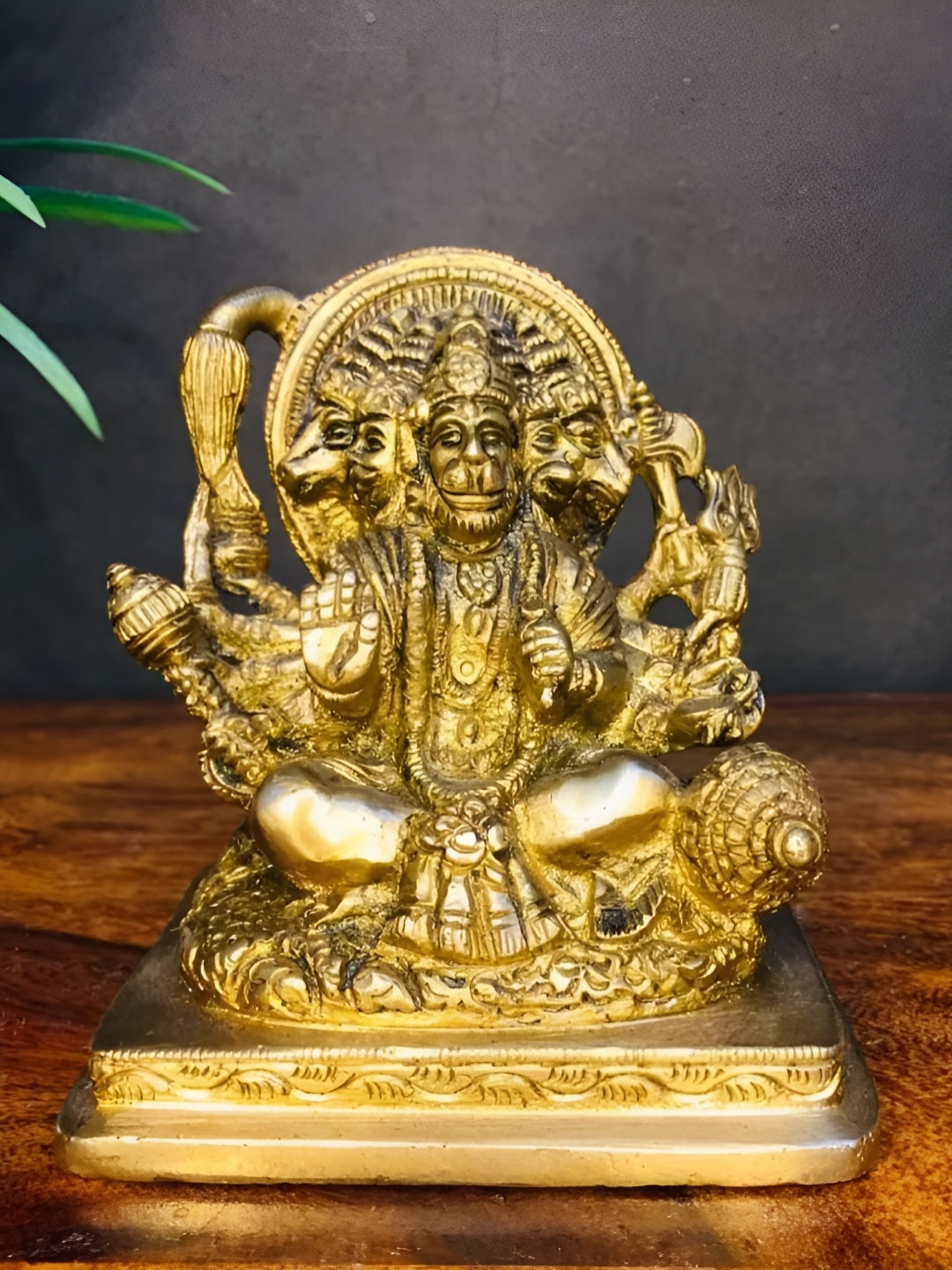 

The Advitya Gold Toned Elegant Panchmukhi Hanuman Brass Showpiece