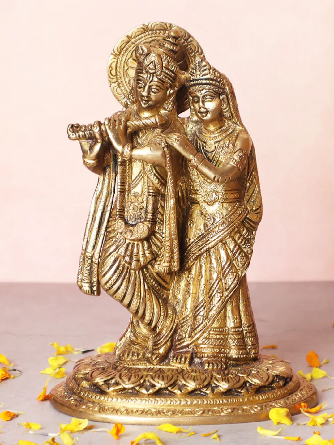 

The Advitya Radha Krishna Standing Brass Idol Showpiece, Gold