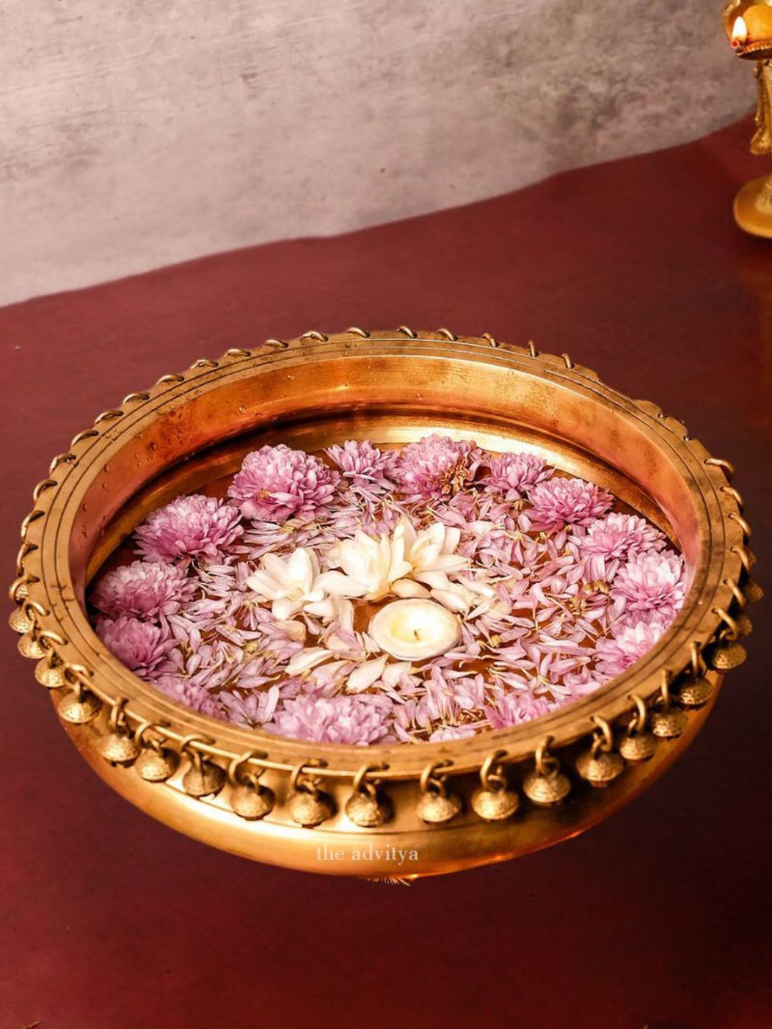 

The Advitya Urli Bowl with Ghungroo Brass Showpiece, Gold