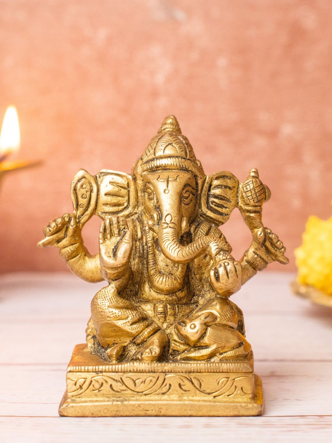 

The Advitya Ganesha Small Brass Idol Showpiece, Gold