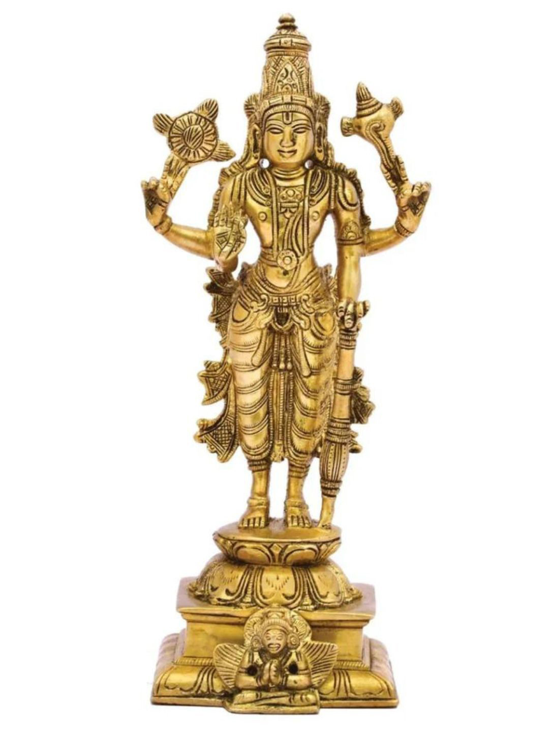 

The Advitya Gold Toned Standing Lord Vishnu Brass Showpiece