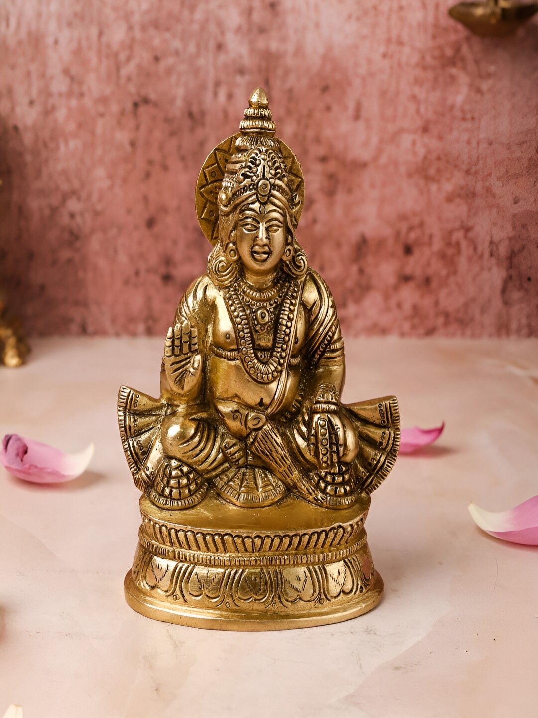 

The Advitya Kuber Blessing on Chowki Brass Idol Showpiece, Gold