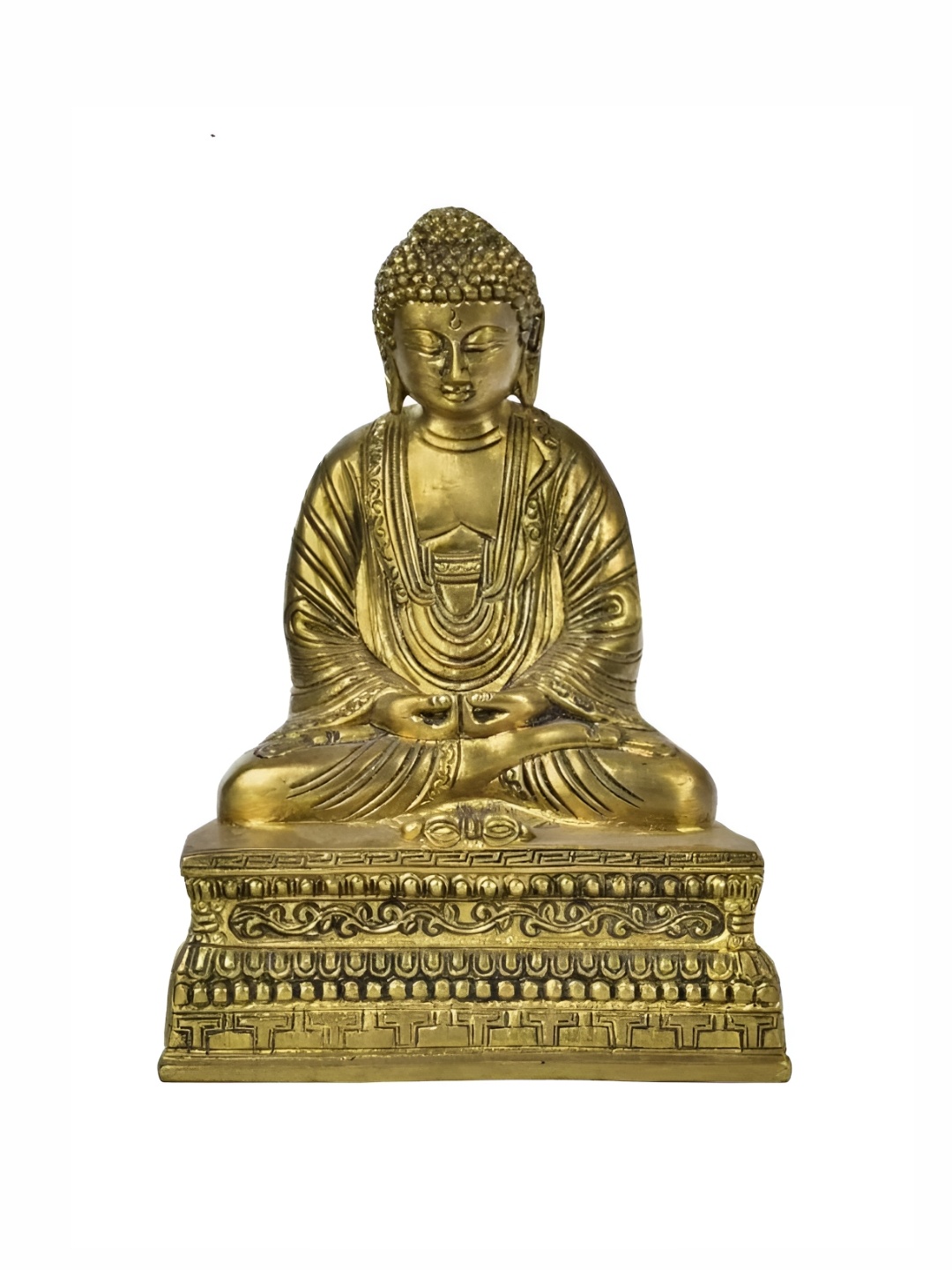 

The Advitya Buddha Sitting on Base Brass Idol Showpiece, Gold