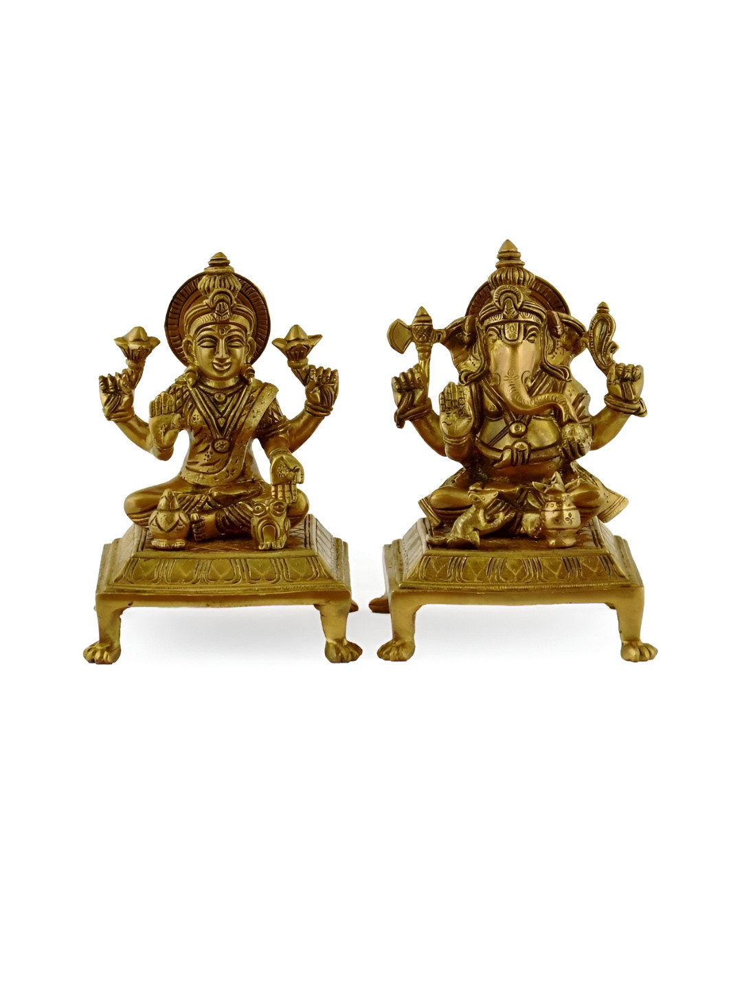 

The Advitya Laxmi Ganesha Pair on Chowki Brass Idol Showpiece, Gold