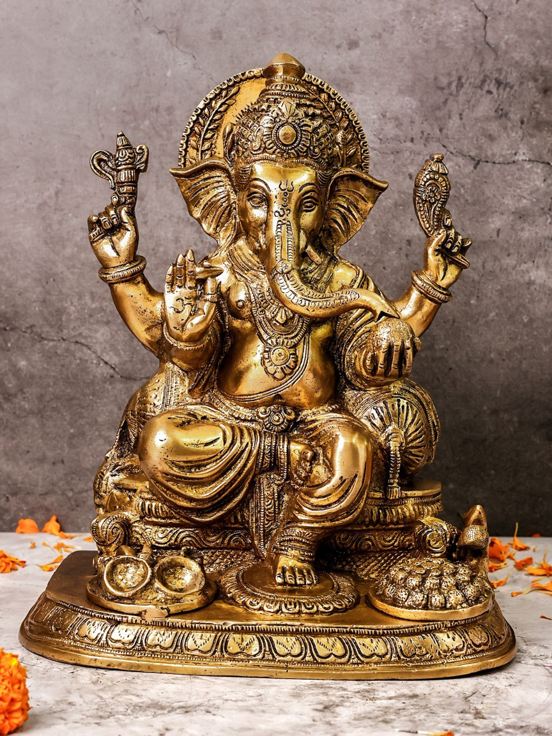 

The Advitya Lord Ganesha Sitting On Base (Big) Brass Idol Showpiece, Gold