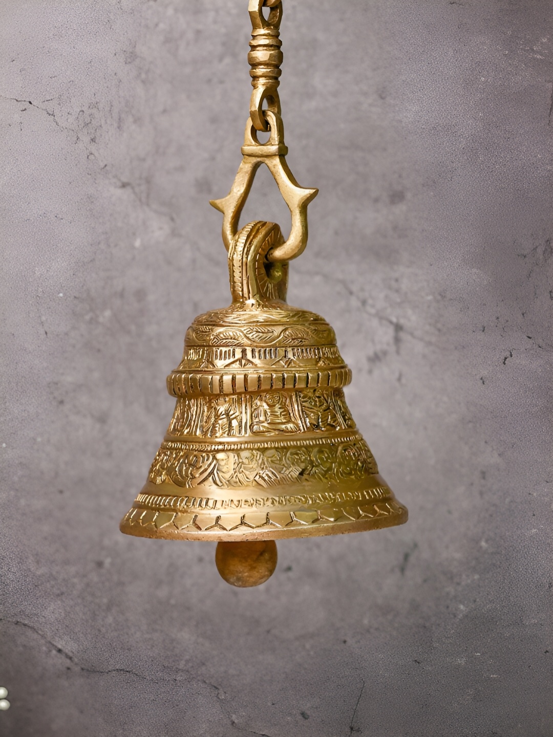 

The Advitya Dashavtar Hanging Bell with Chain for Temple, Gold