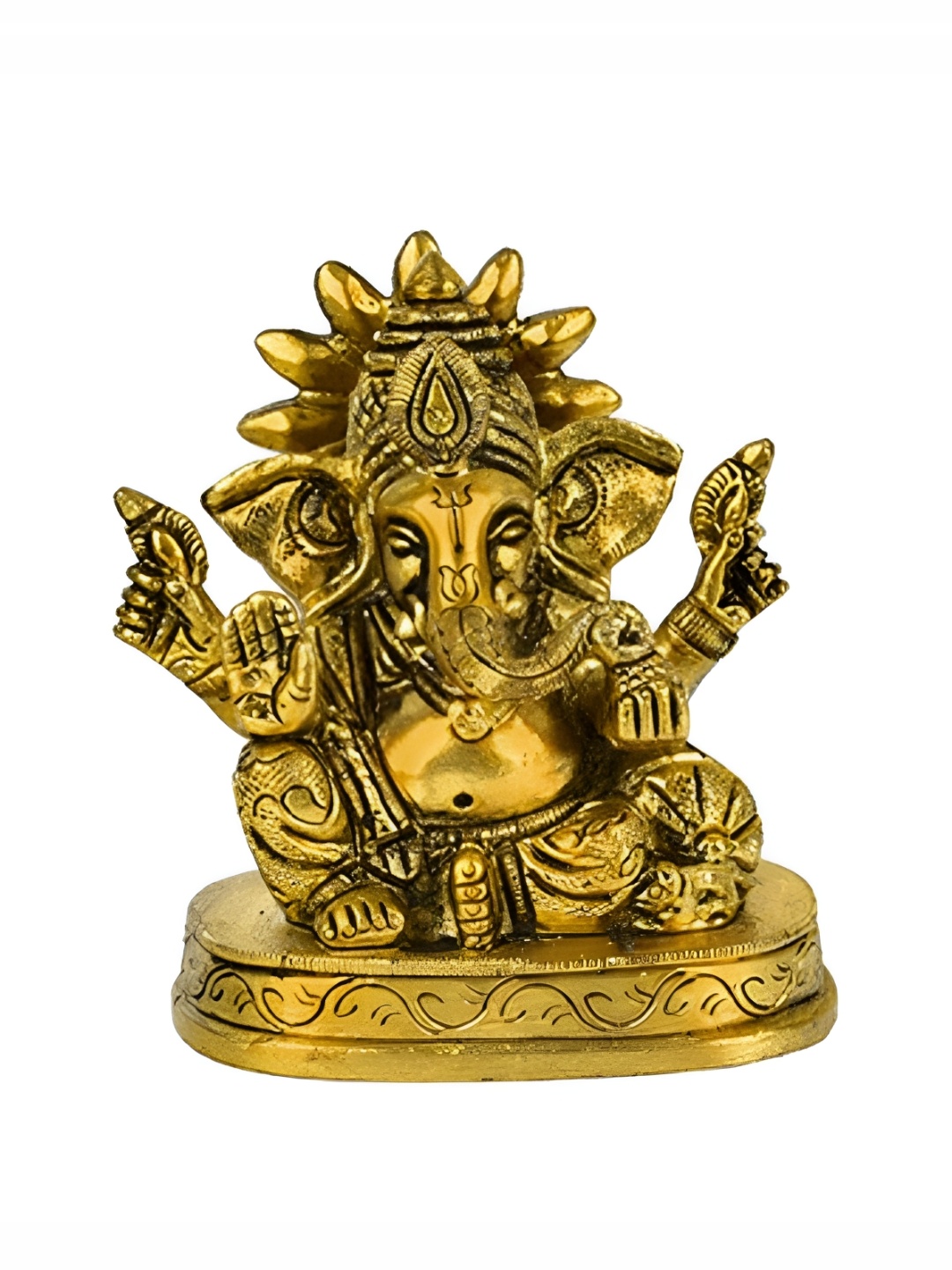 

The Advitya Ganesha With Sun (Small) Brass Idol Showpiece, Gold