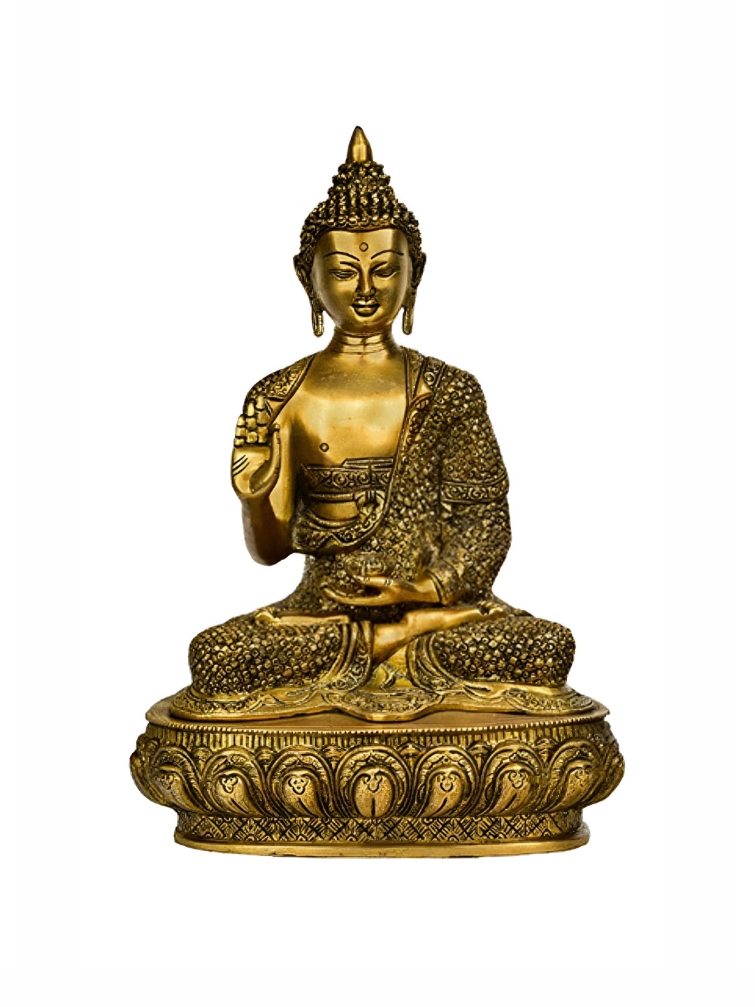

The Advitya Large Buddha Sitting On Base Brass Idol Showpiece, Gold