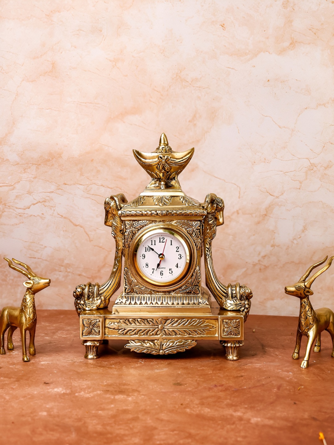 

The Advitya Vintage Square Clock Large Brass Showpiece, Gold