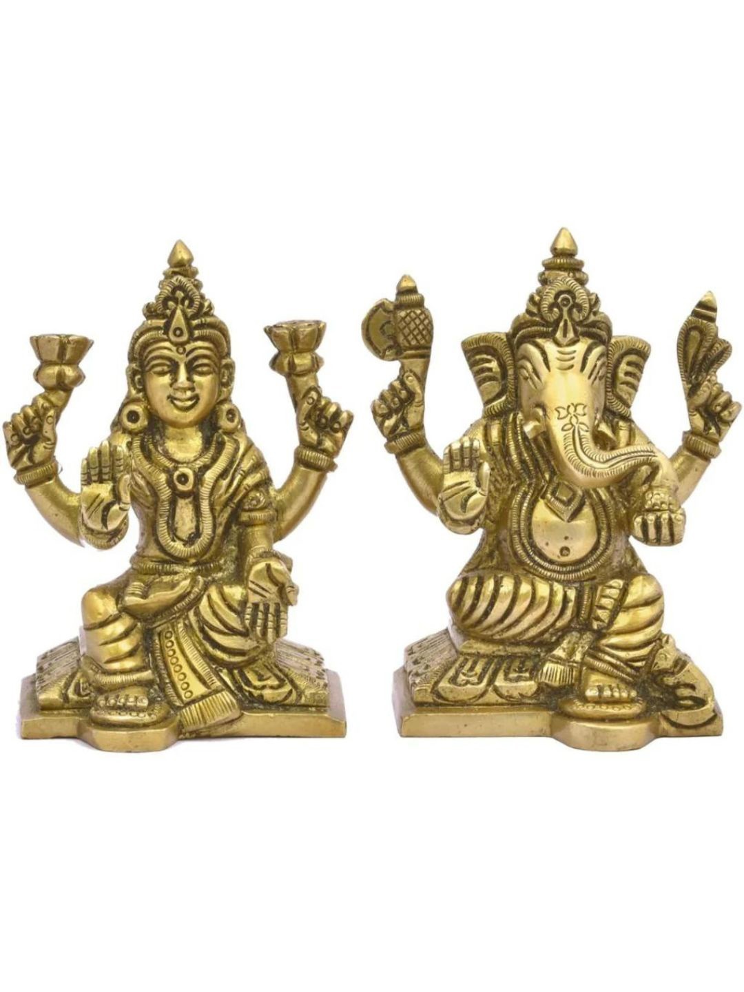 

The Advitya Ganesha Lakshmi Pair Brass Idol Showpiece, Gold