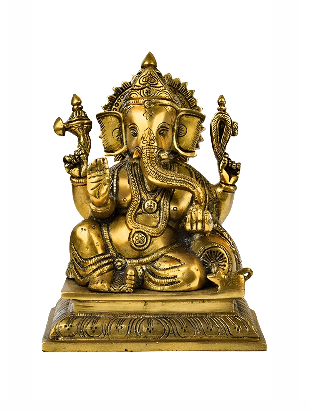 

The Advitya Large Lord Ganesha Sitting On Base Brass Showpiece, Gold