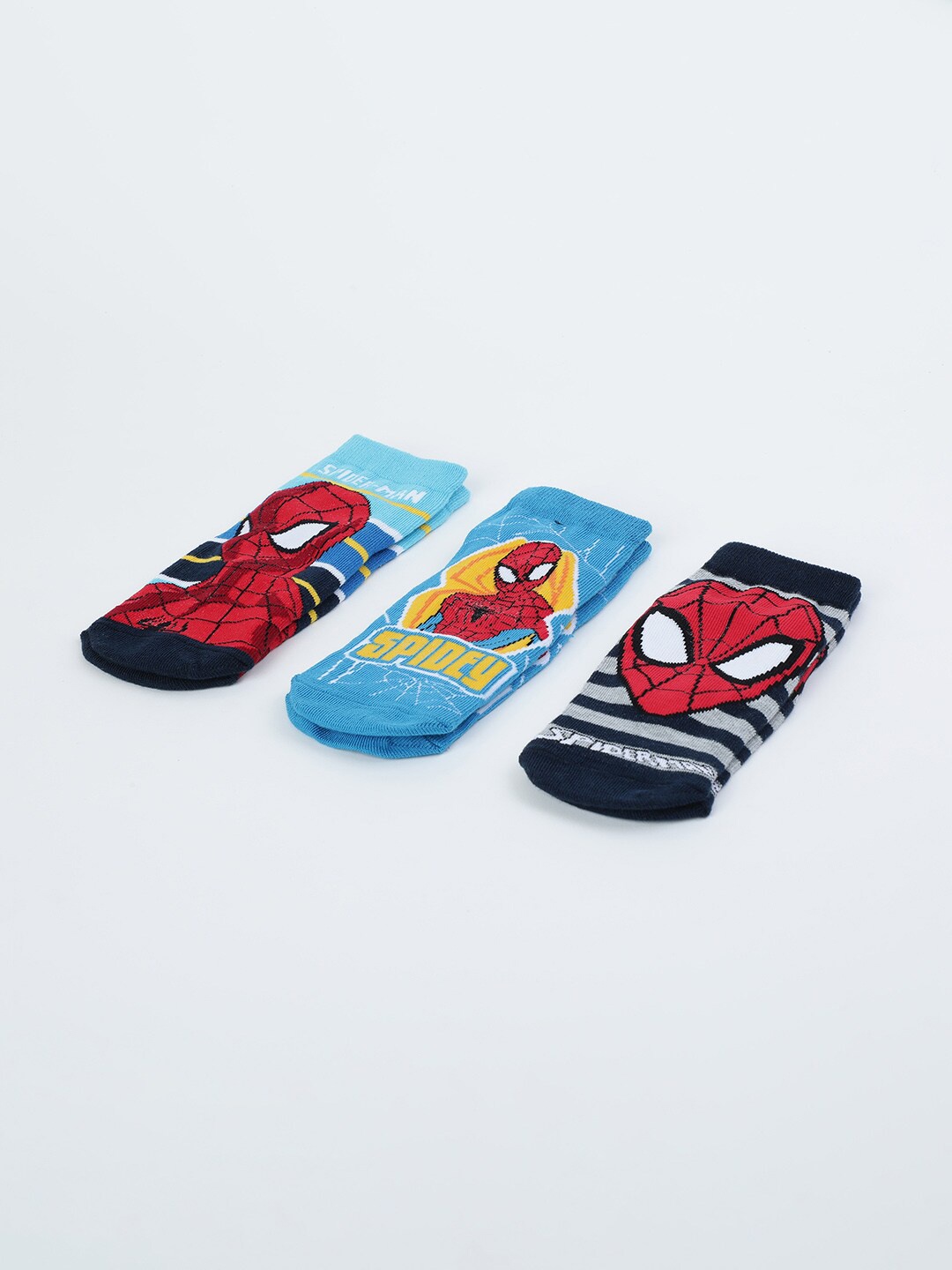 

max Boys Pack Of 3 Spiderman Printed Ankle-Length Socks, Blue