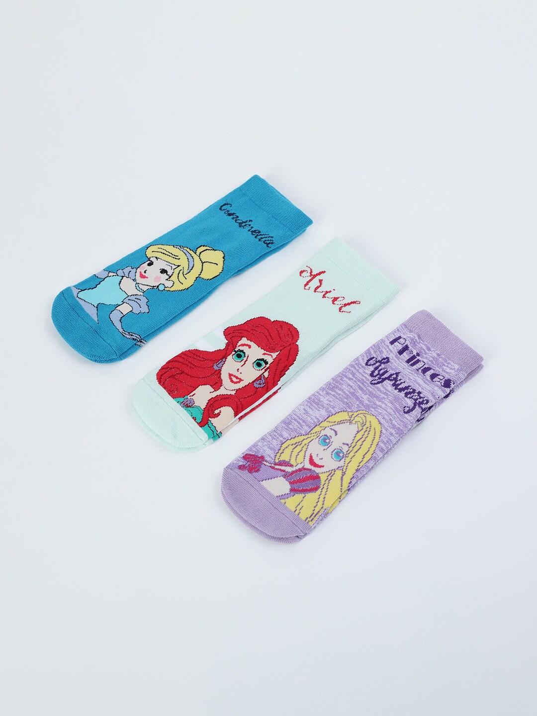 

max Girls Pack Of 3 Disney Princesses Printed Ankle-Length Socks, Blue