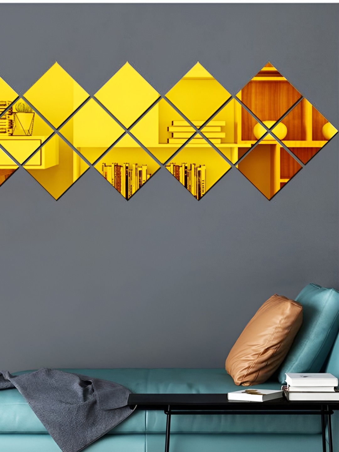 

Wall1ders Gold Toned 16 Pieces Acrylic Square Mirror Wall Stickers