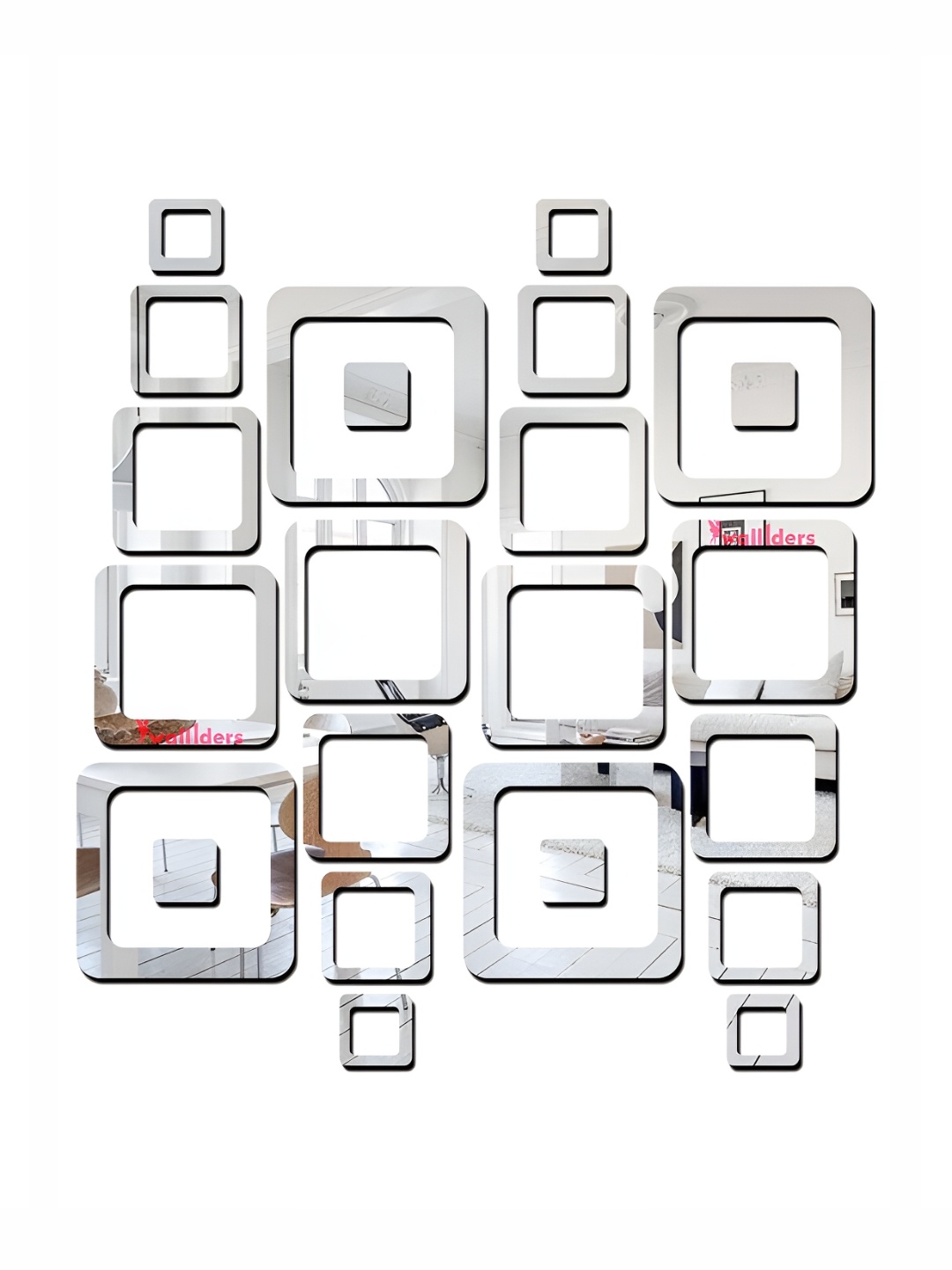 

Wall1ders Silver Toned 24 Pieces Acrylic Square Mirror Wall Stickers