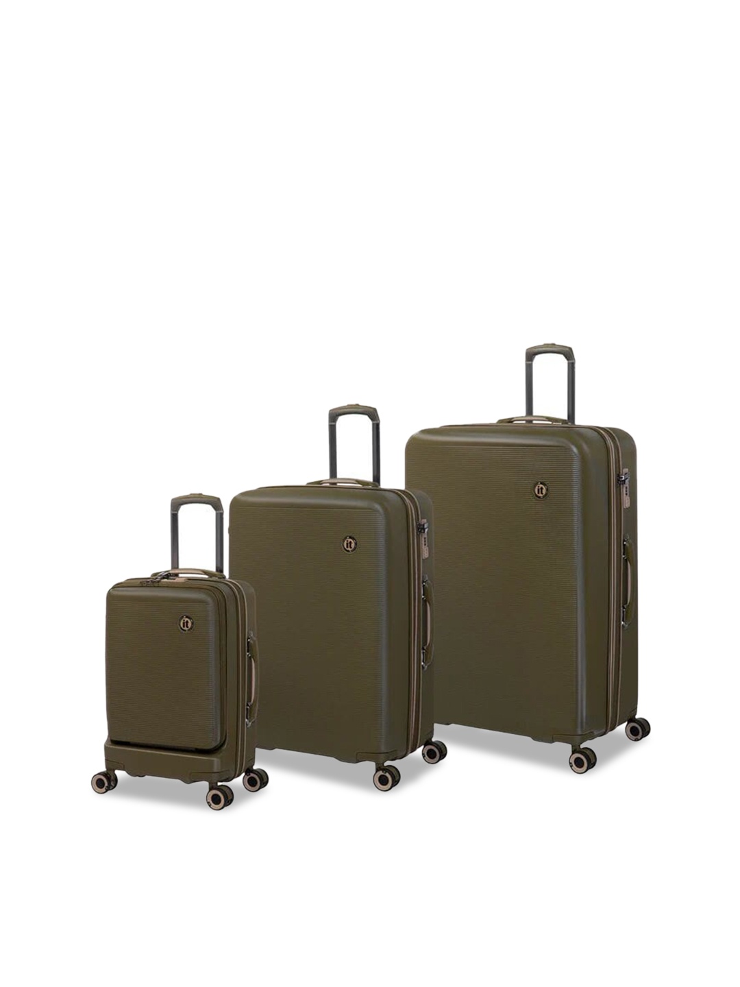

IT luggage Rapidity Set Of 3 Textured Hard-Sided Trolley Suitcases, Olive