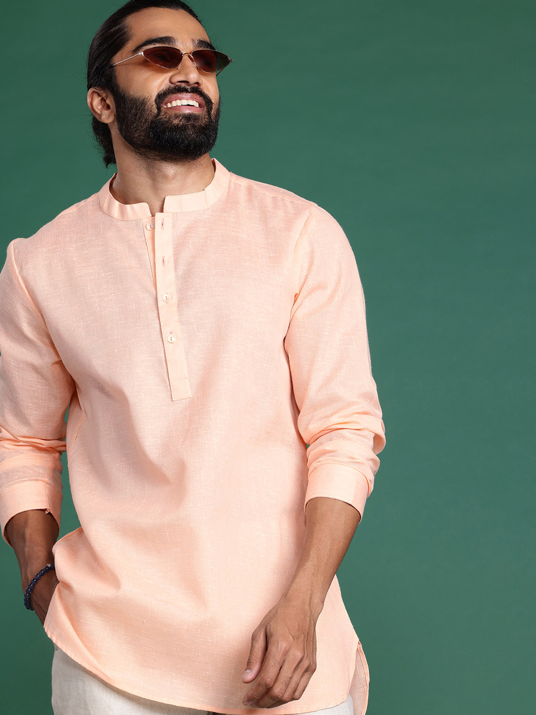 

Sangria Mandarin Collar Long Sleeves Kurta, Peach