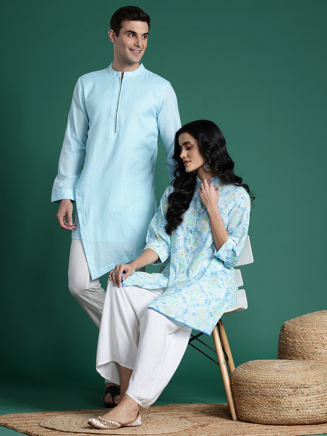 

Sangria Asymmetric Hem Straight Kurta, Blue