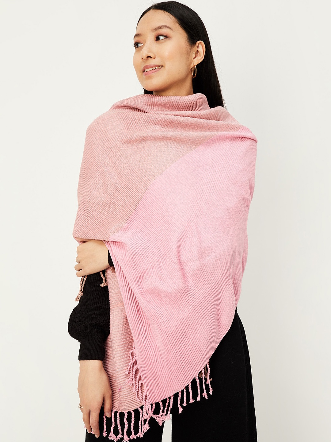 

max Woven Design Acrylic Shawl, Pink