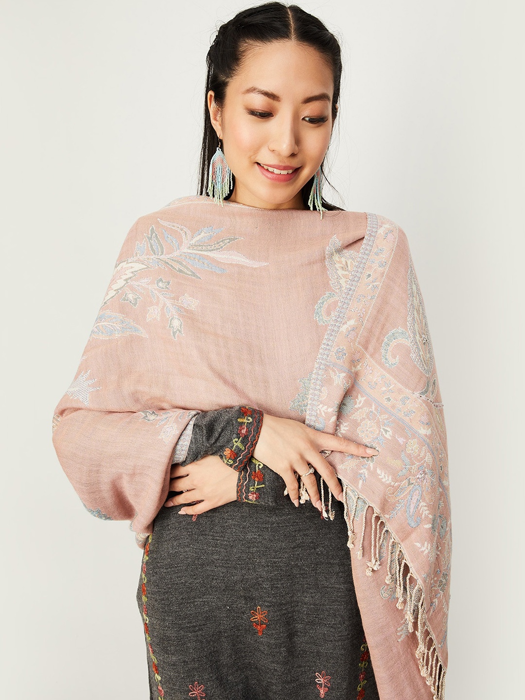 

max Woven Design Acrylic Shawl, Nude