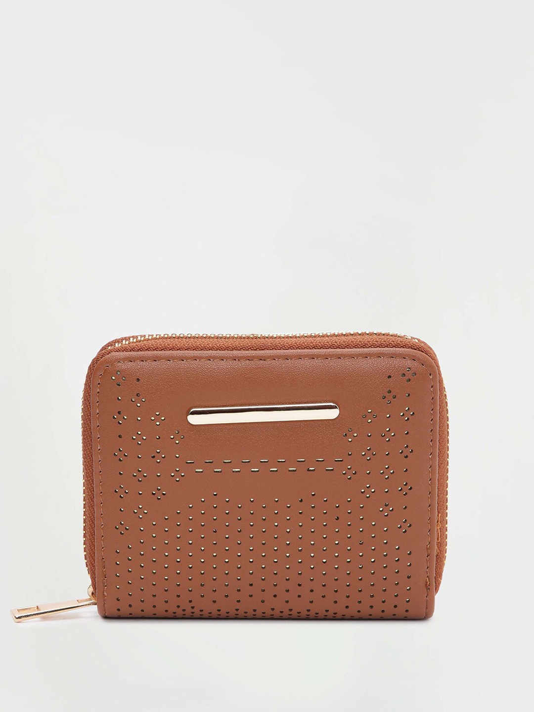 

max Women PU Textured Zip Around Wallet, Brown