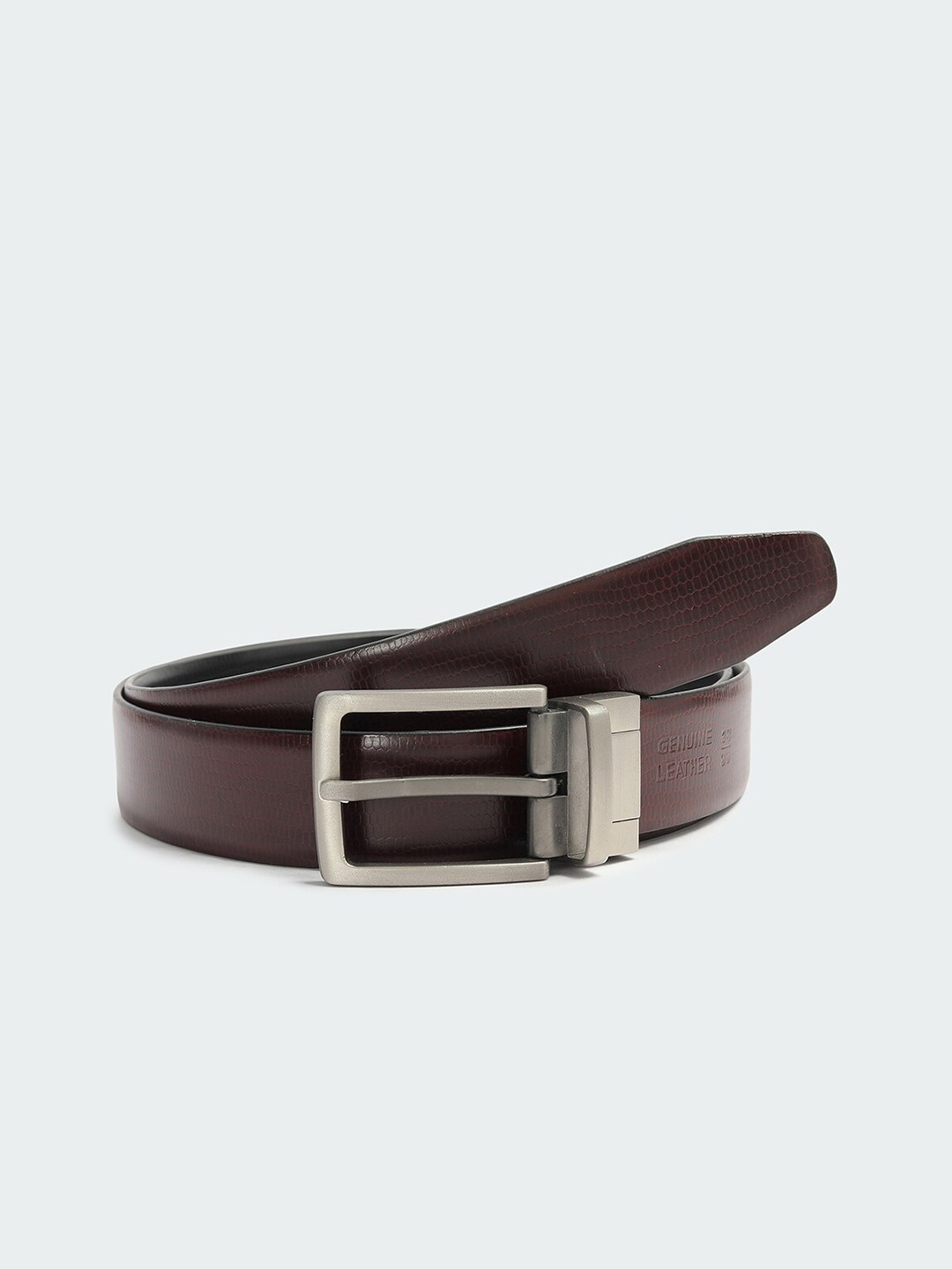 

max Men Textured Leather Wide Belt, Brown