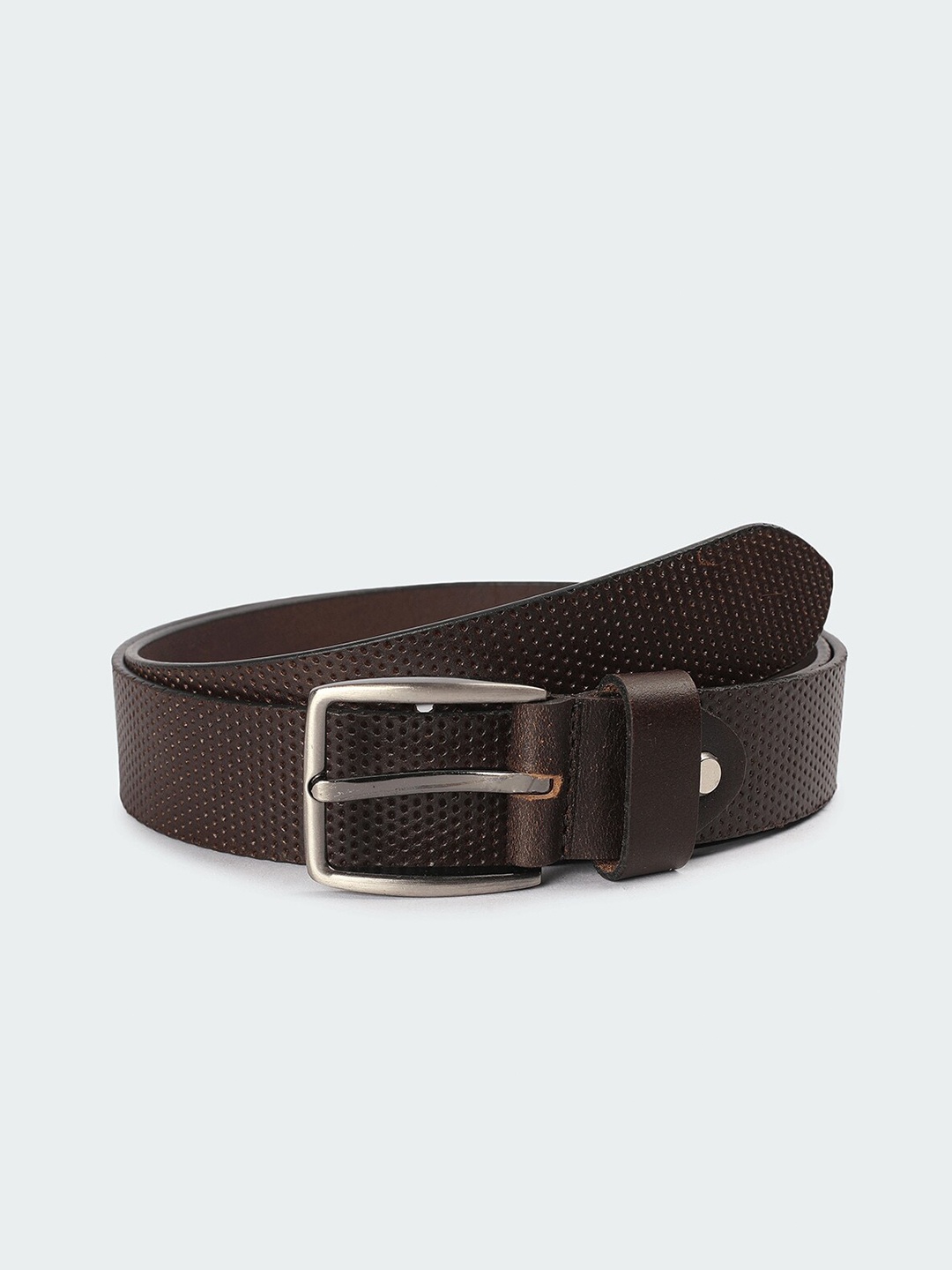 

max Men Textured Leather Wide Belt, Brown