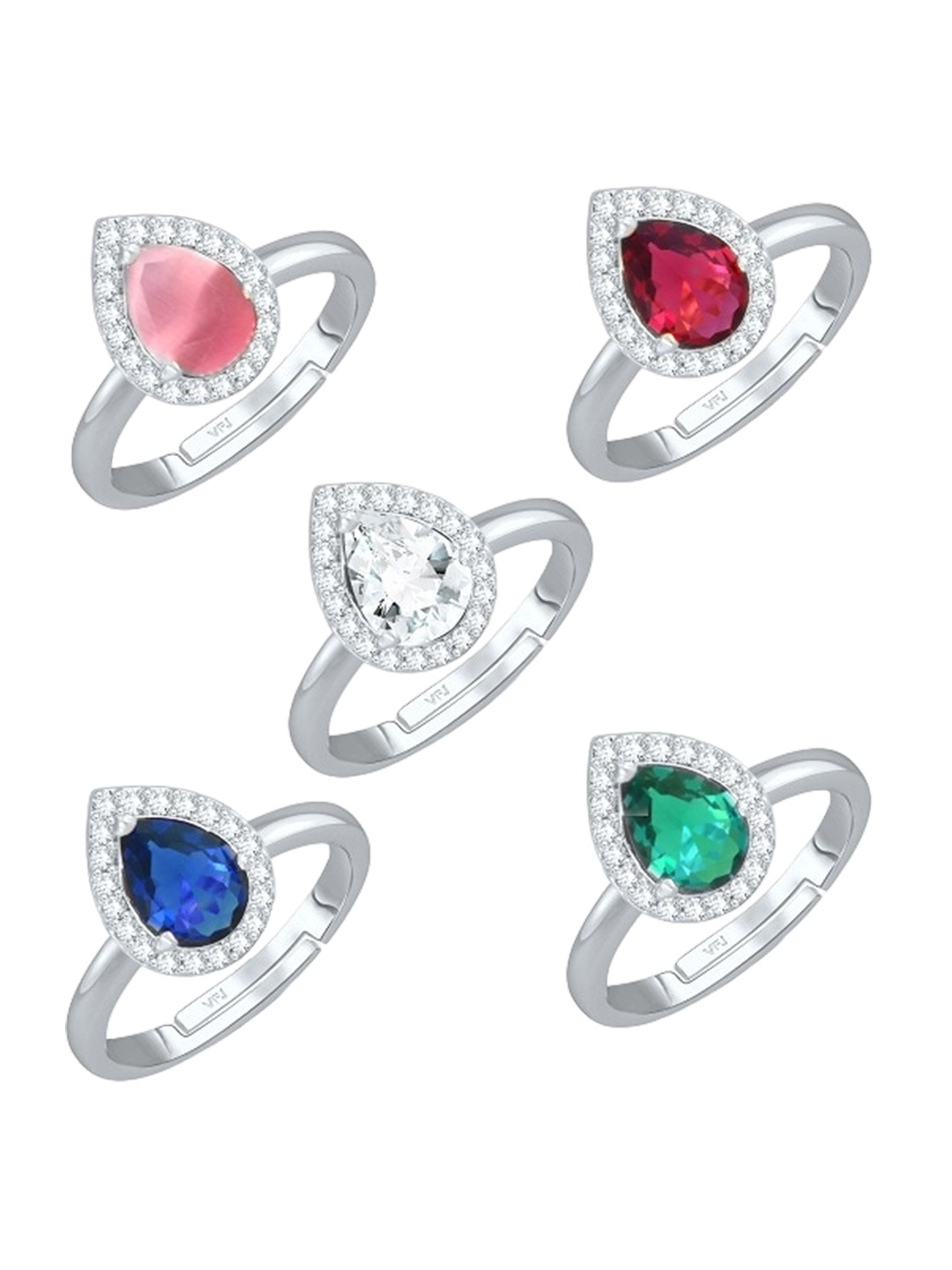 

Vighnaharta Set Of 5 Rhodium-Plated Cubic Zirconia Studded Finger Rings, Steel