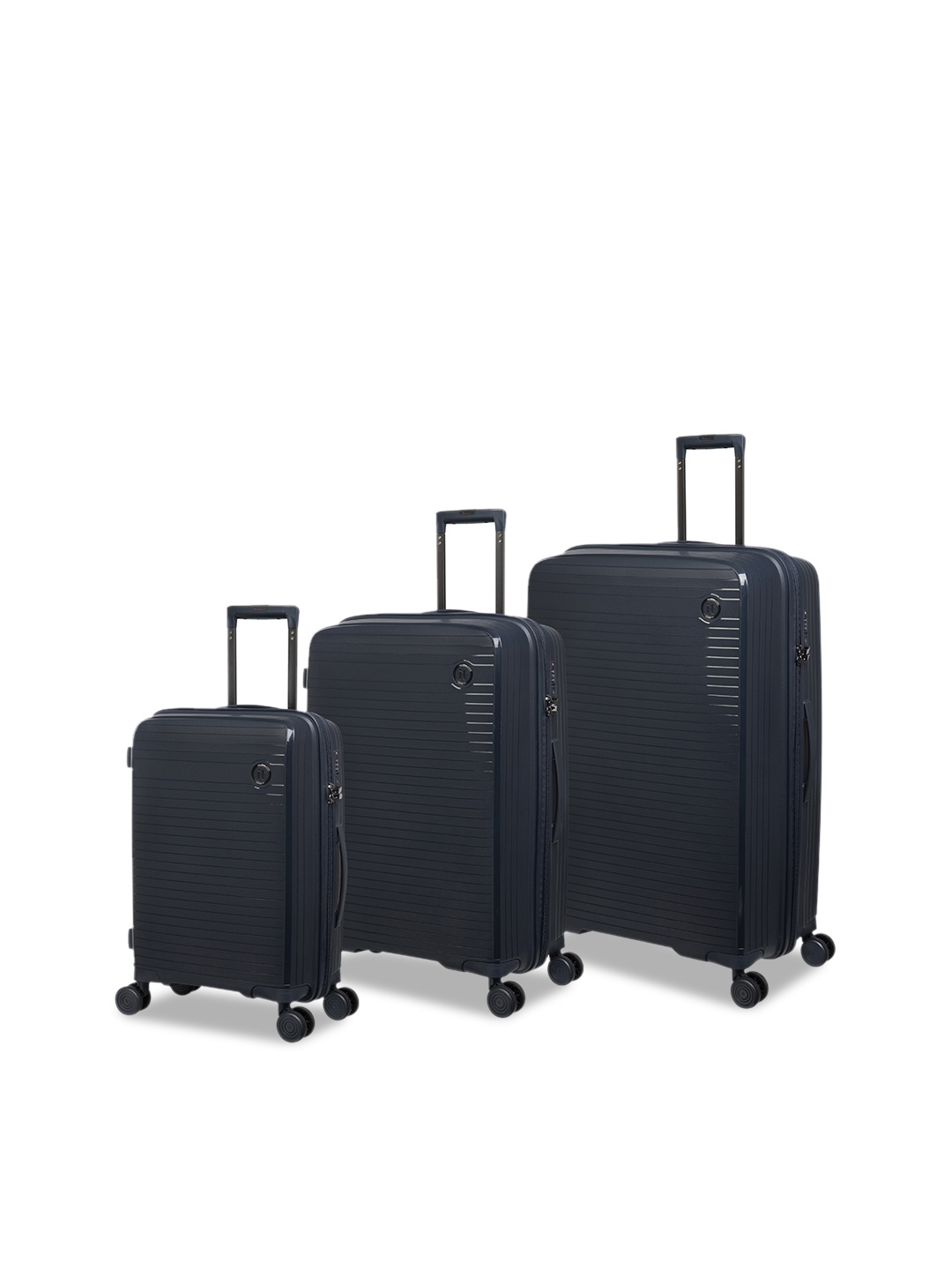 

IT luggage Spontaneous Set Of 3 Striped Hard-Sided Trolley Suitcase, Blue