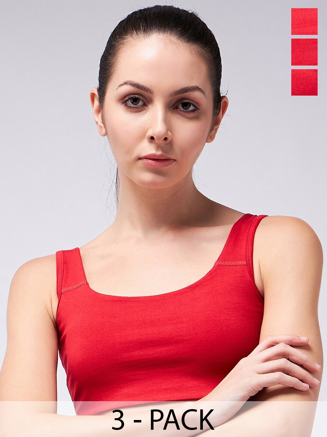 

COLOR CAPITAL Pack Of 3 Round Neck Cotton Crop Top, Red