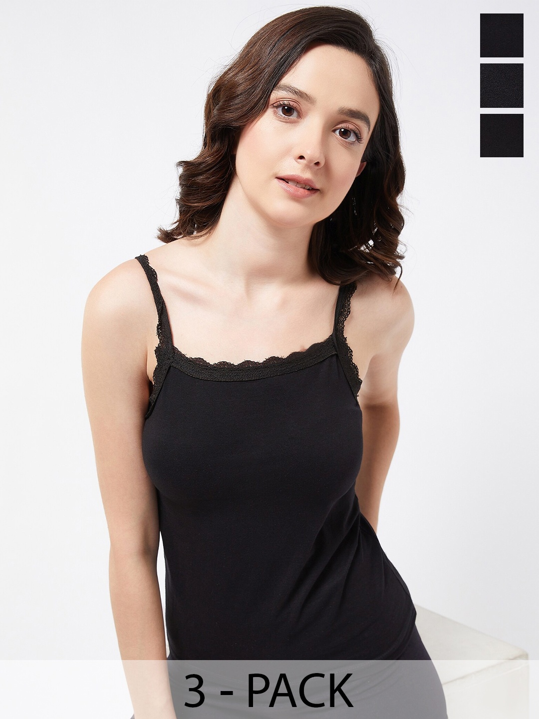 

COLOR CAPITAL Pack Of 3 Sleeveless Cotton Top, Black