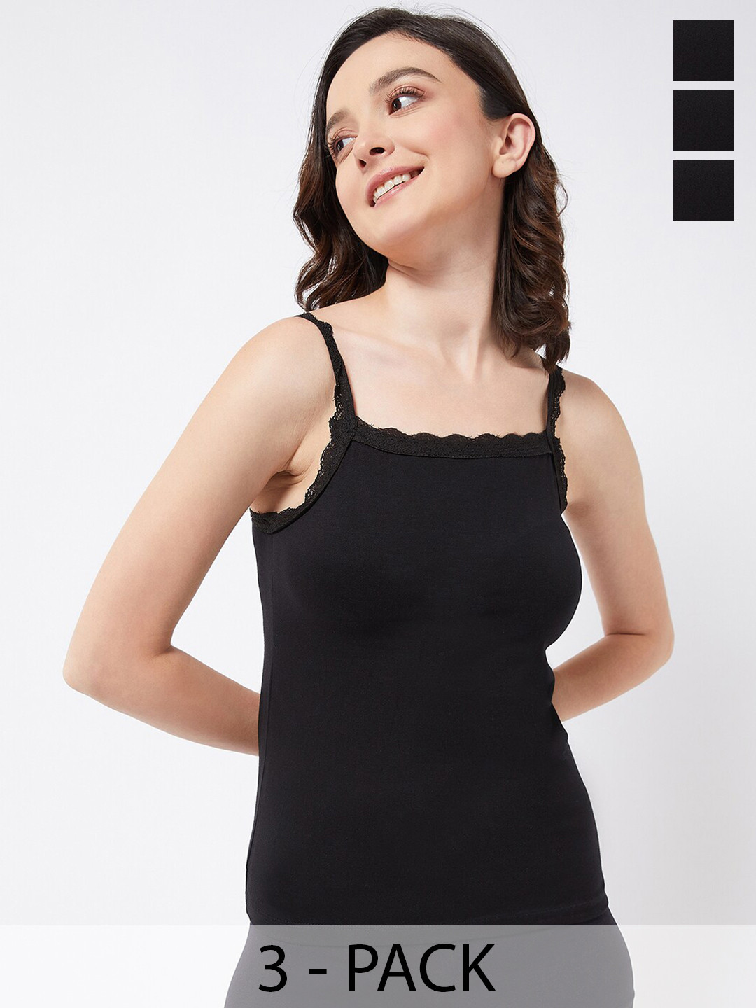 

COLOR CAPITAL Pack Of 2 Sleeveless Cotton Camisoles, Black