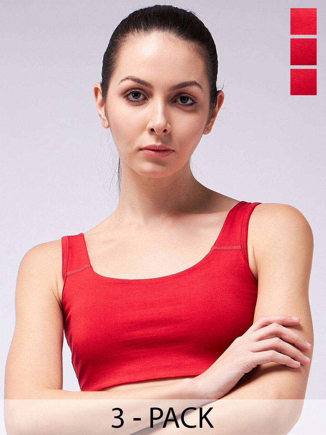 

COLOR CAPITAL Pack Of 2 Scoop Neck Cotton Bralette Crop Top, Red