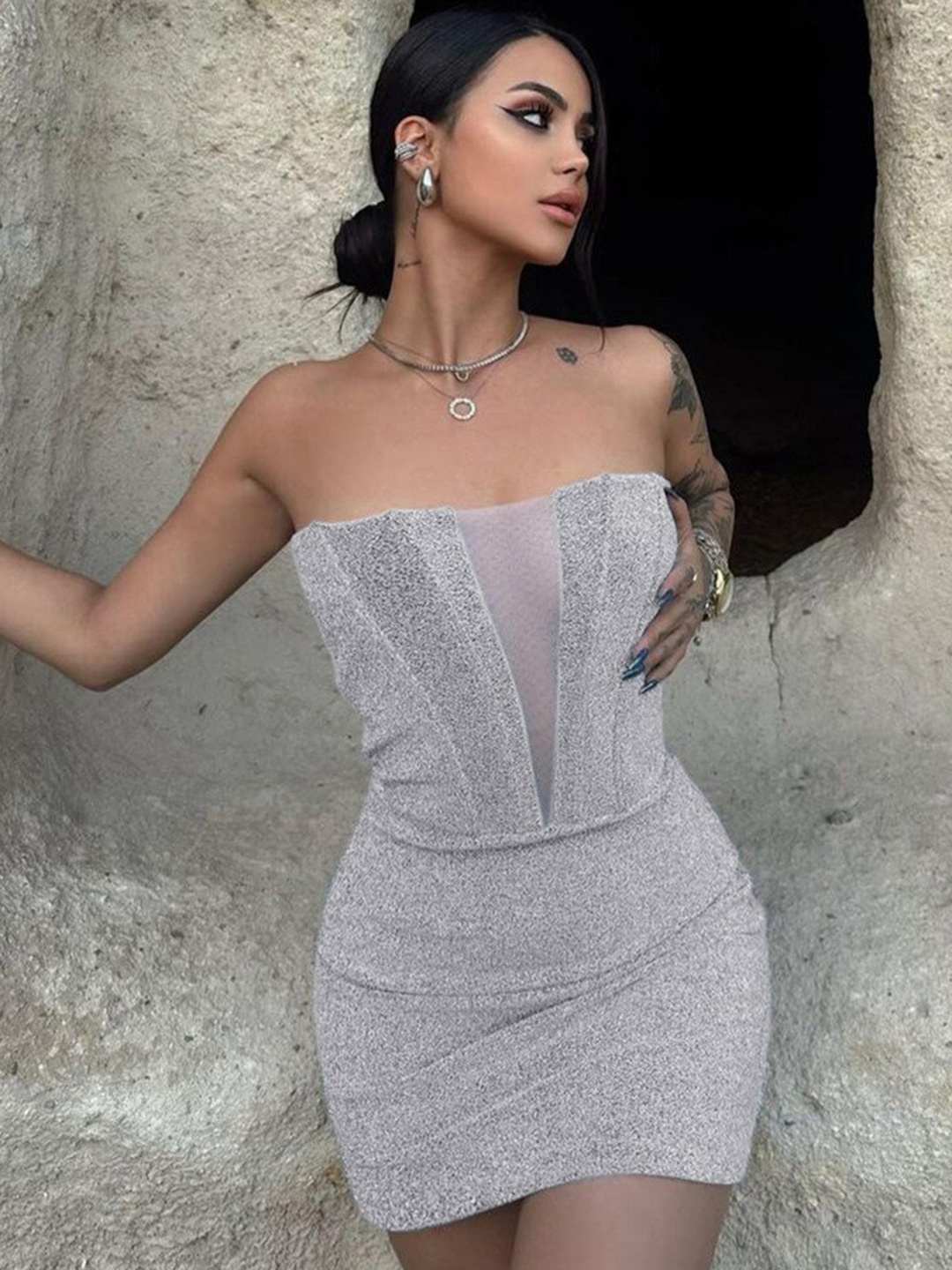 

StyleCast Silver Toned Embellished Strapless Sheath Dress