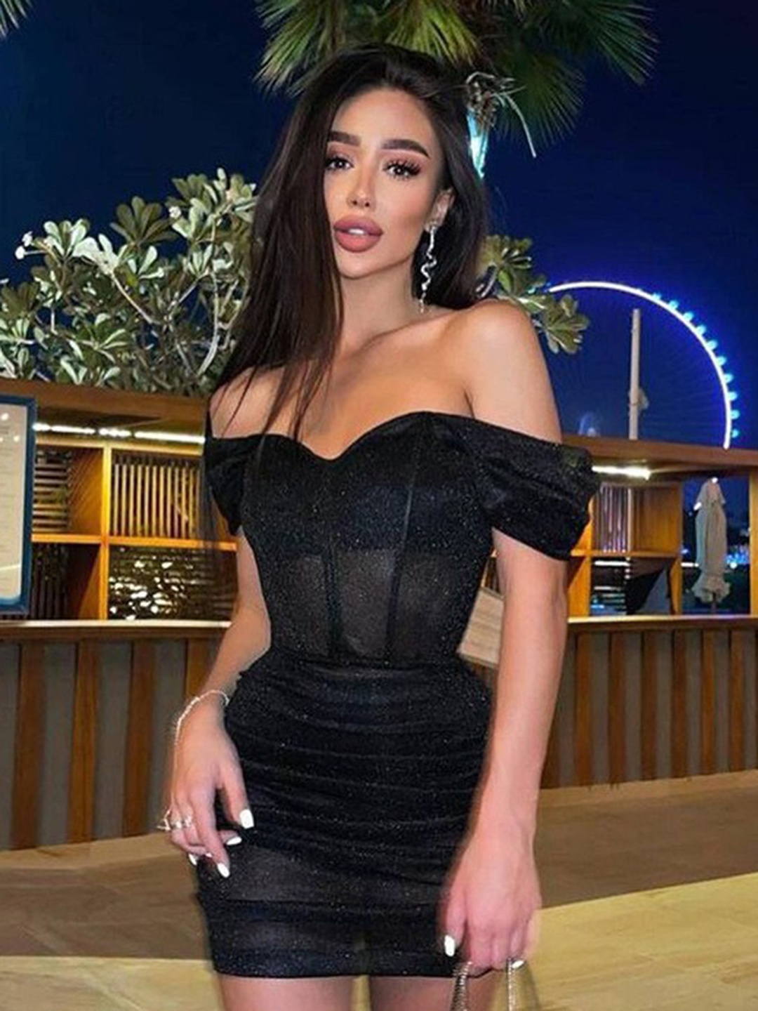 

StyleCast Black Off-Shoulder Semi Sheer Bodycon Mini Dress