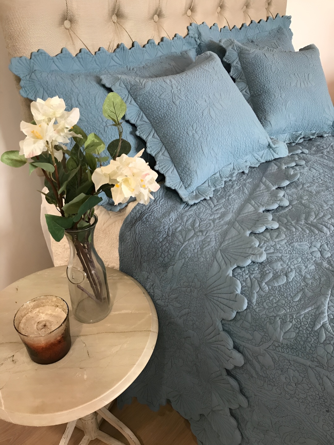 

BELLEVEN Teal Self Designed Cotton Double King Fine Bedding Set