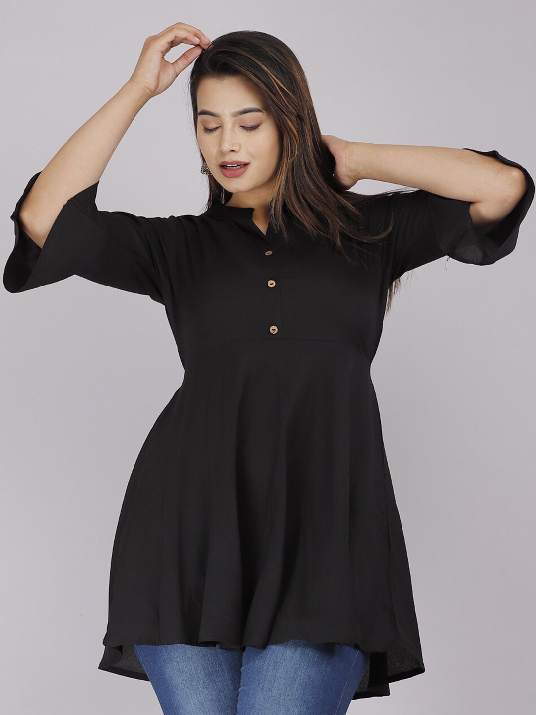 

BAESD Mandarin Collar A-line Kurti, Black