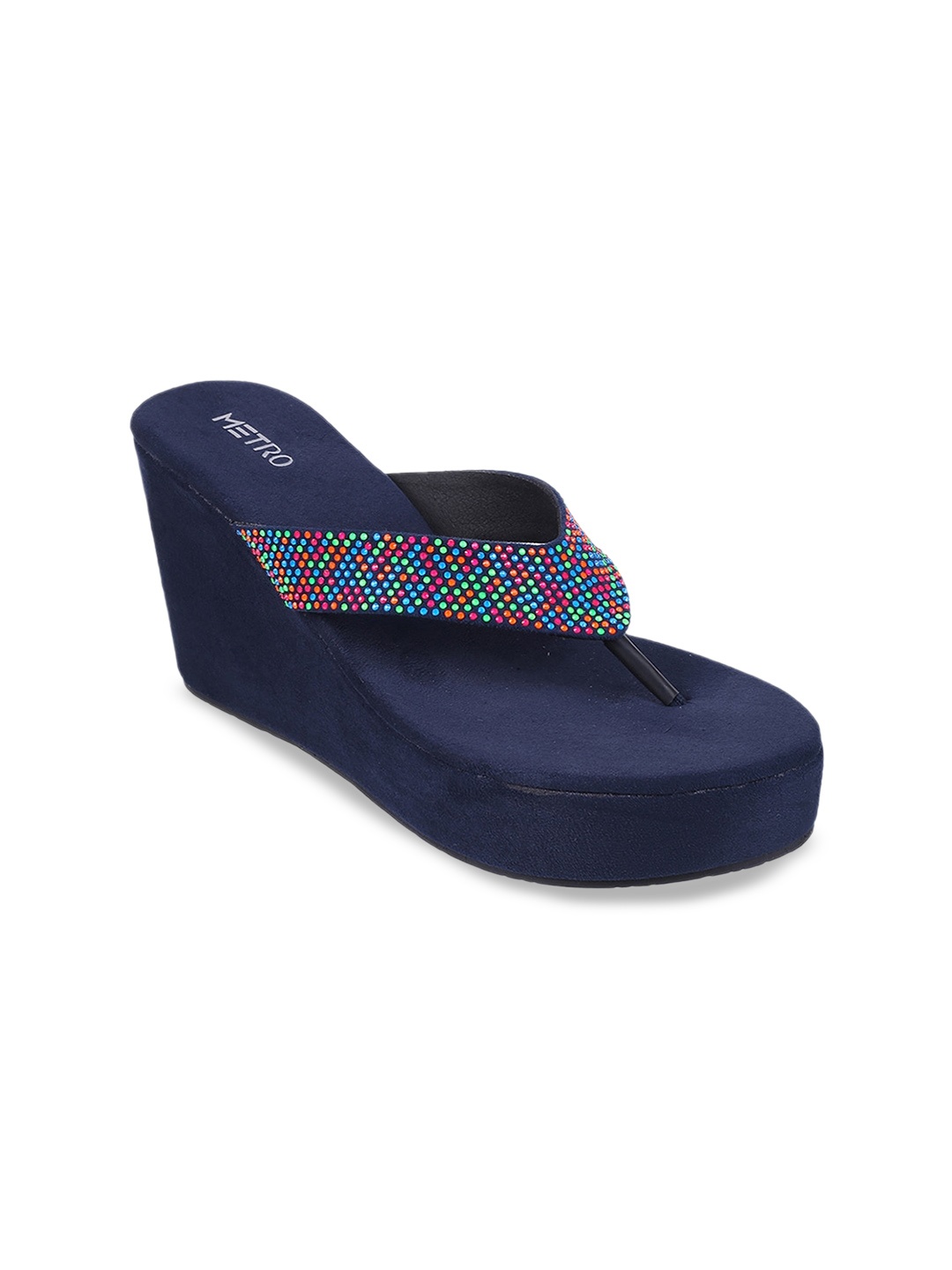 

Metro Embellished Open Toe Wedges, Navy blue