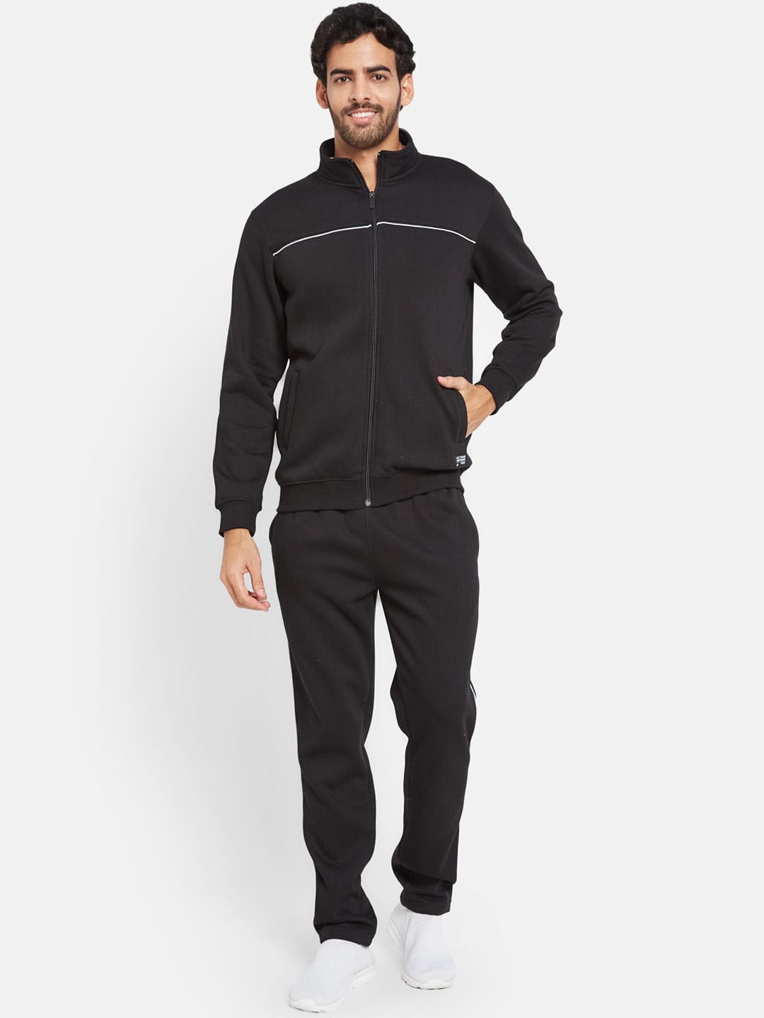 

Octave Mock Collar Fleece Jacket with Mid Rise Track Pant, Black