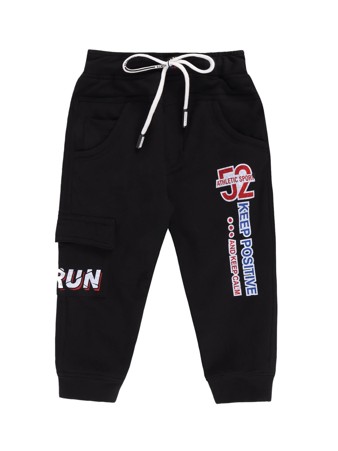 

Wish Karo Boys Classic Low-Rise Printed Cotton Cargo Joggers, Black