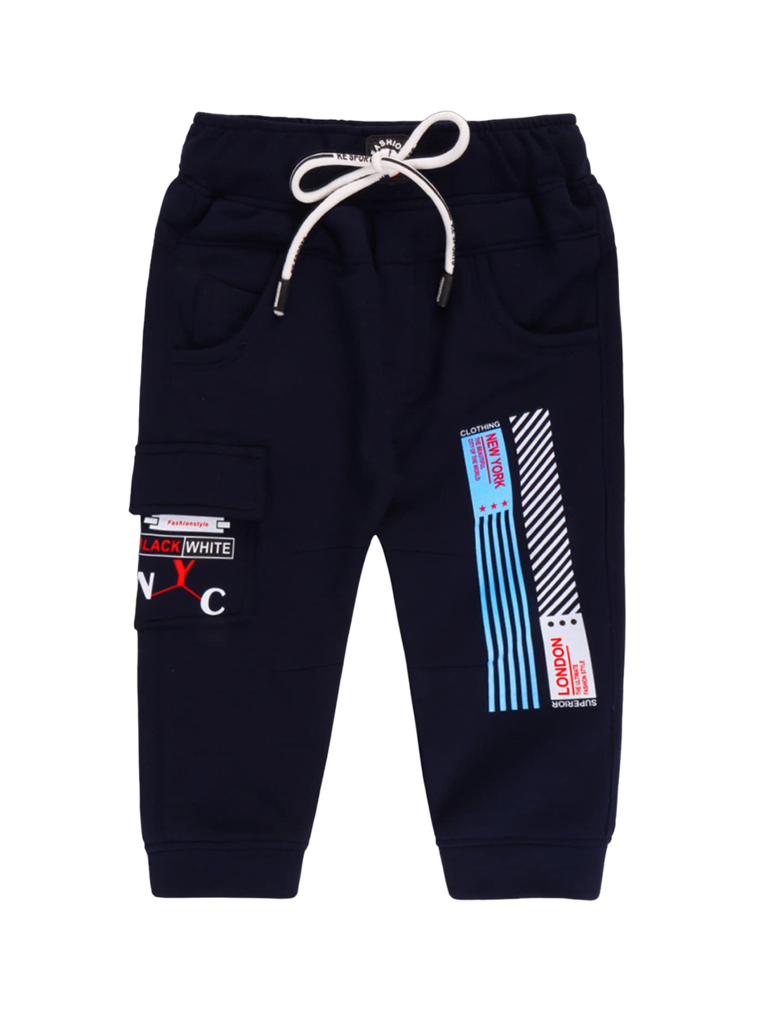 

Wish Karo Boys Classic Low-Rise Printed Cotton Cargo Joggers, Navy blue