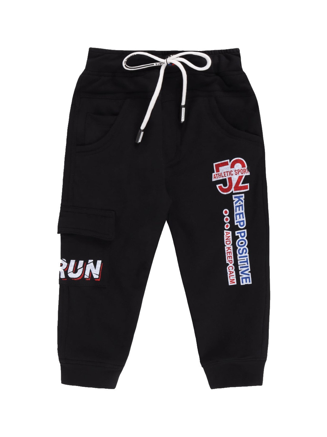 

Wish Karo Boys Classic Low-Rise Printed Cotton Cargo Joggers, Black
