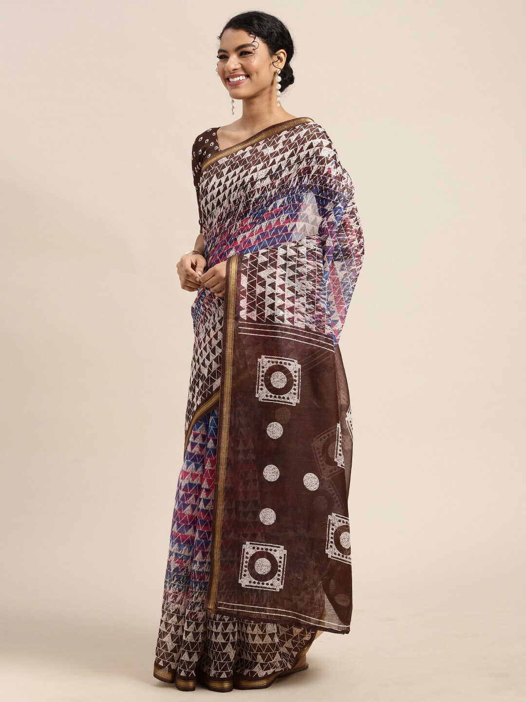 

HRITIKA Geometric Printed Saree, Blue